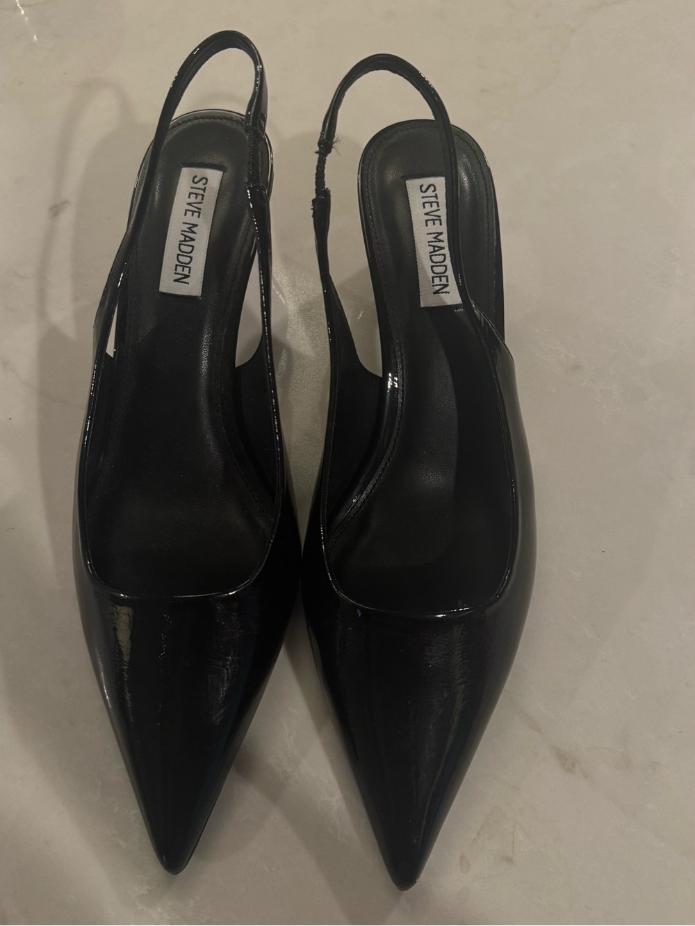Steve Madden Black Patent Pointed Slingback kitten heels